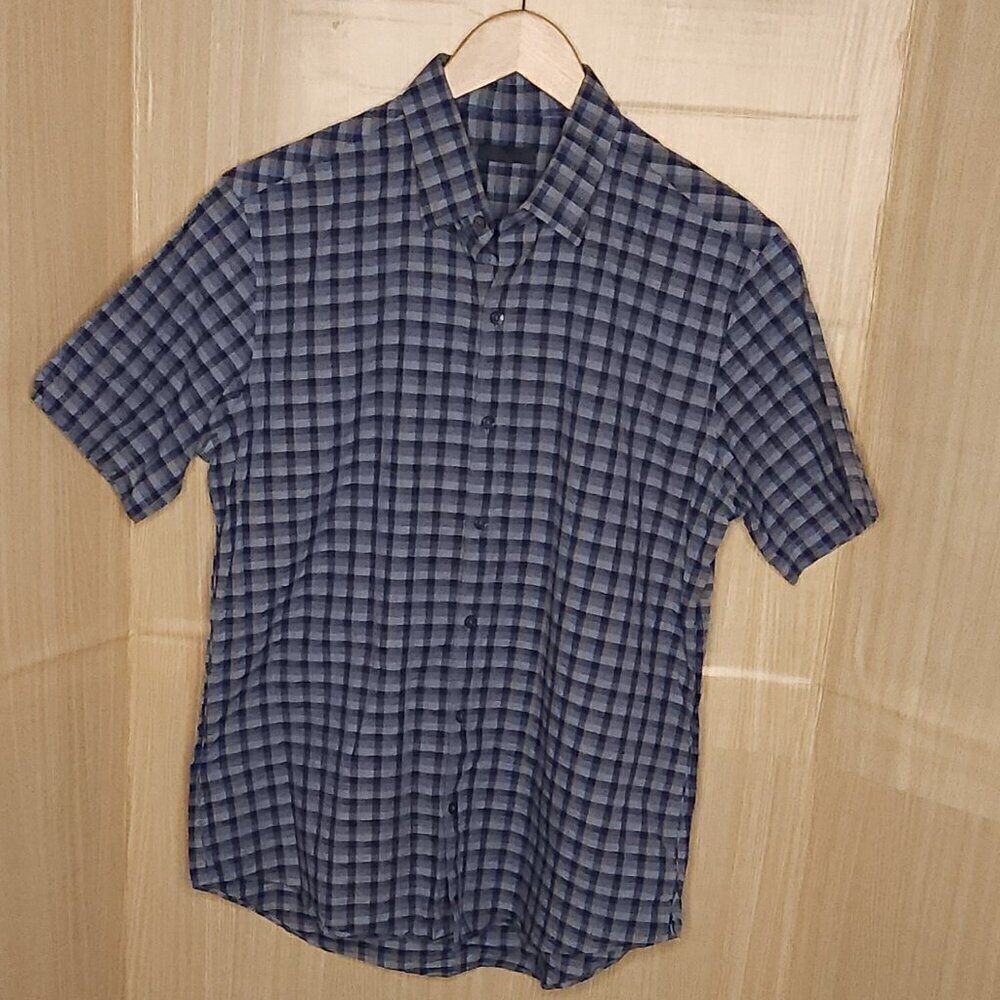 Zachary Prell Blue Grey Plaid Seersucker Button Down Medium